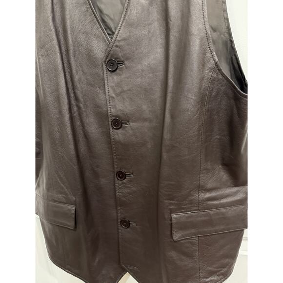 King Size Brand Mens Large Genuine Leather Brown Sleeveless Button Down Pockets - Picture 3 of 6